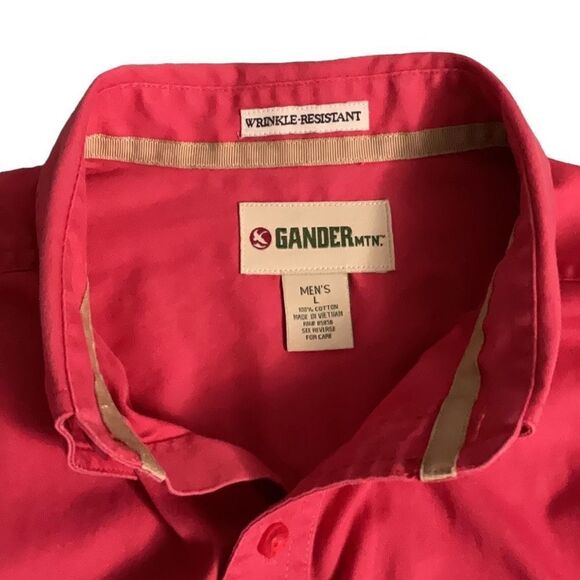 Red Button Down Gander Mtn Long Sleeve Chest Pocket Wrinkle Resistant Shirt Sz L - Picture 5 of 5